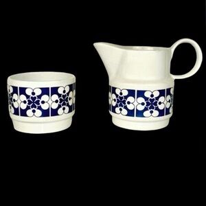 Vintage Arklow Fine Irish Ironstone Blue Tullamore McElheron Creamer &Sugar Bowl